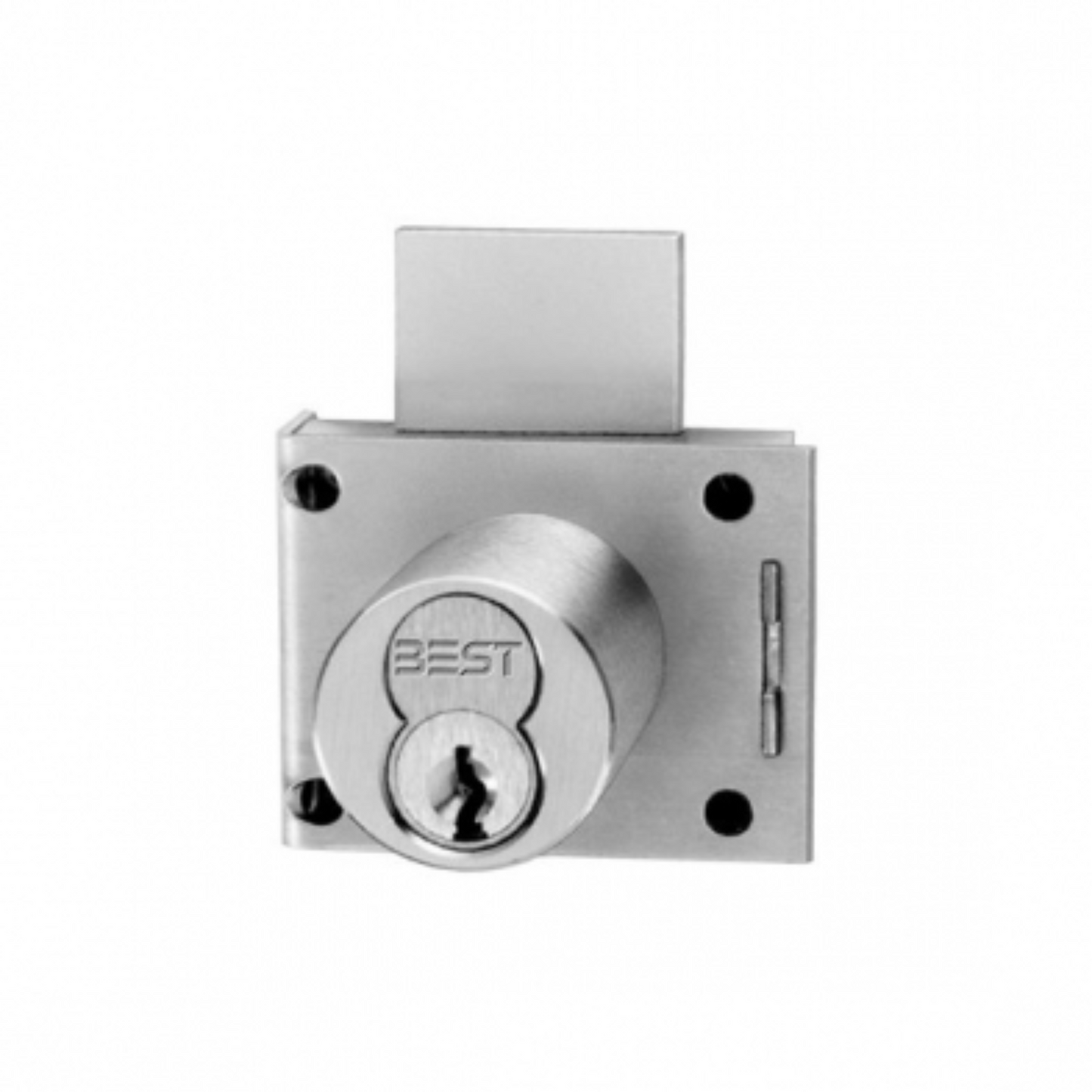 L Series Coin Box Cabinet Lock, 7-Pin Housing, Rim Mounting Type, Dead-Locking, Vertical, Satin Chrome