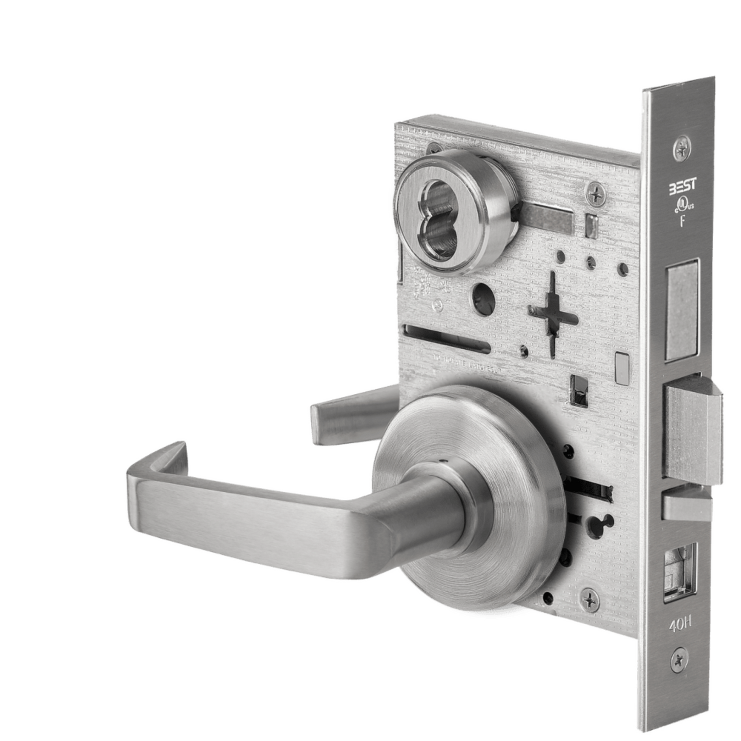 Grade 1 Classroom Mortise Lock, 15 Lever, H Rose, SFIC Housing Less Core, Satin Chrome Finish, Field Reversible