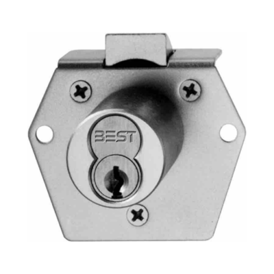 L Series Standard Cabinet Lock, 7-Pin Housing; Accepts all BEST Cores, Rim Mounting, Latchbolt Latch Type, Vertical Hand, Satin Chrome