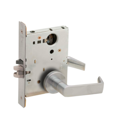 Grade 1 Classroom Mortise Lock, Less Cylinder, 06 Lever, A Rose, Satin Chrome Finish, Field Reversible