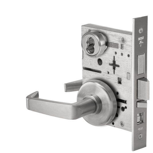 Grade 1 Classroom Mortise Lock, 15 Lever, H Rose, SFIC Housing Less Core, Satin Chrome Finish, Field Reversible