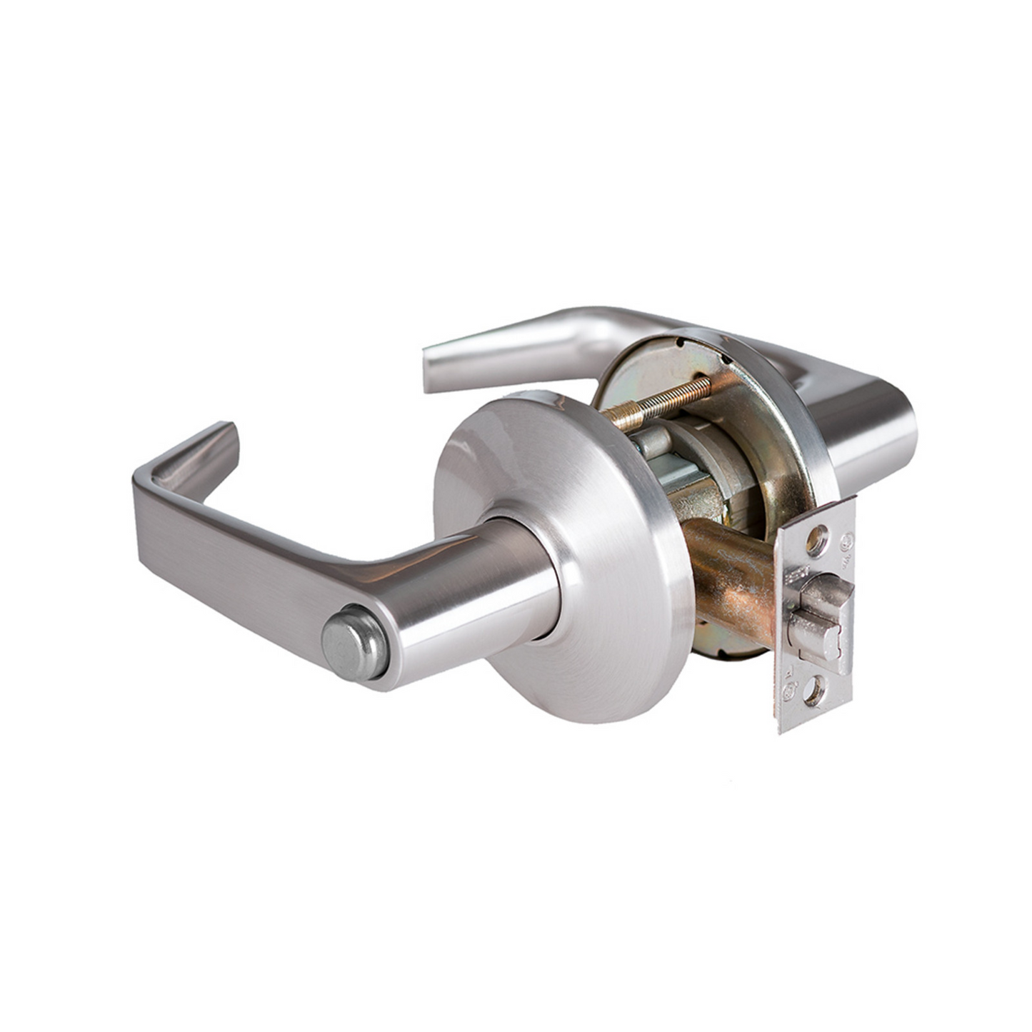 Grade 1 Privacy Cylindrical Lock, 15 Lever, D Rose, Non-Keyed, Satin Chrome Finish, 4-7/8" ANSI Strike, Non-handed