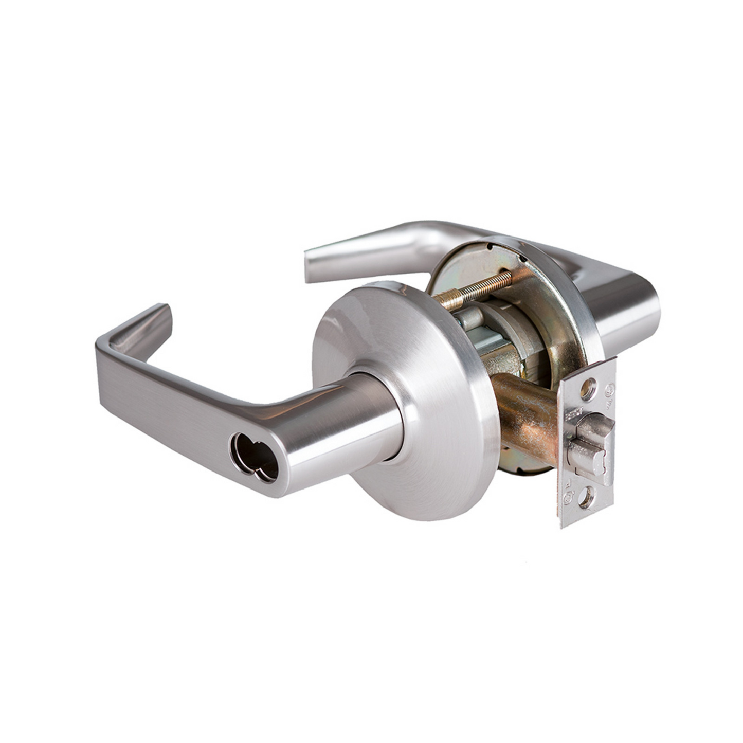 Grade 1 Storeroom Cylindrical Lock, 15 Lever, D Rose, SFIC Less Core, Satin Chrome Finish, 4-7/8" ANSI Strike, Non-handed