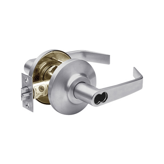 Grade 2 Classroom Cylindrical Lock, 15 Lever, SFIC Less Core, Satin Chrome Finish, Non-handed