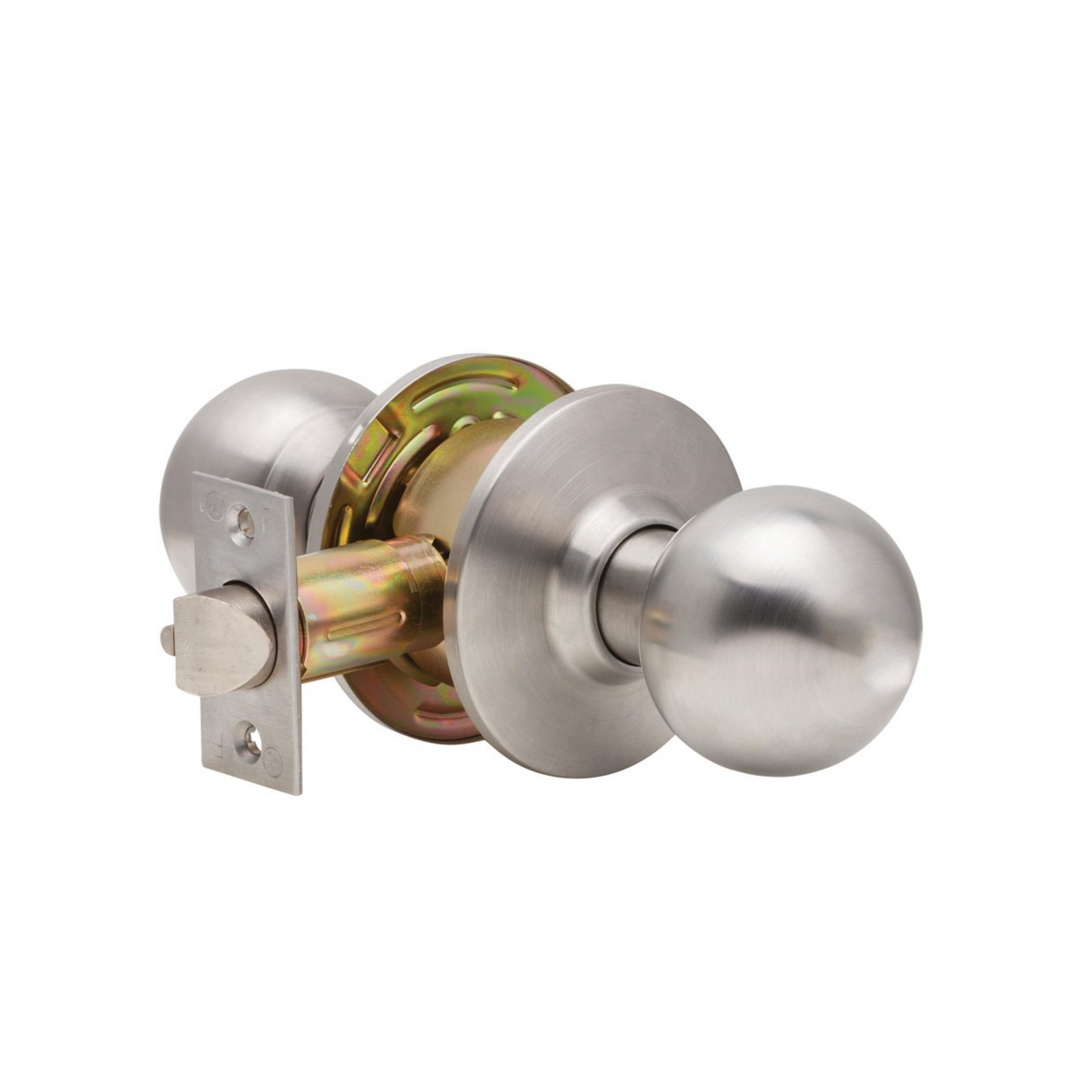 Grade 2 Passage Cylindrical Lock, Non-Clutching, Ball Knob, 3" Rose Diameter, Non-Keyed, Satin Stainless Steel Finish, Non-Handed
