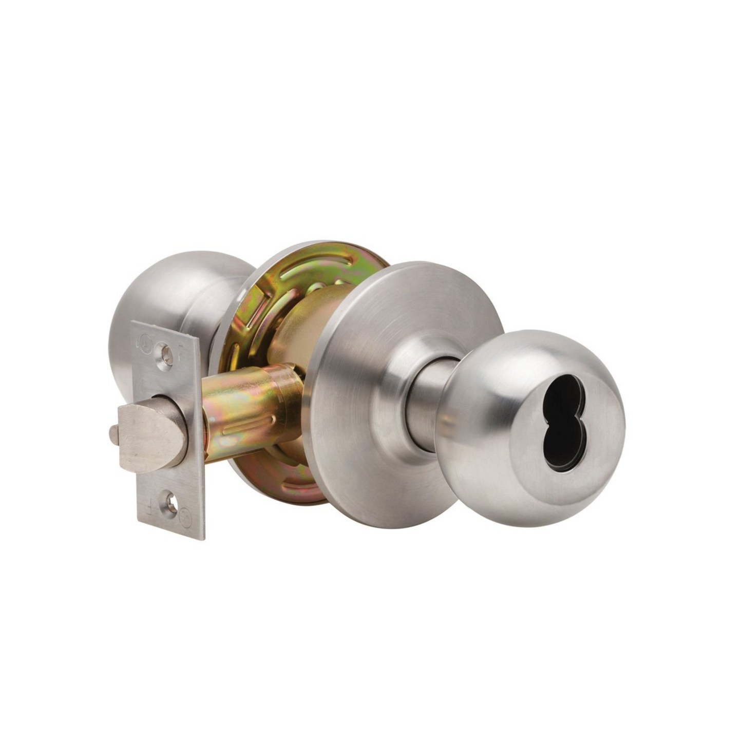 Grade 2 Entry/Office Cylindrical Lock, Non-Clutching, Ball Knob, 3" Rose Diameter, SFIC Prep Less Core, Satin Stainless Steel Finish, Non-Handed