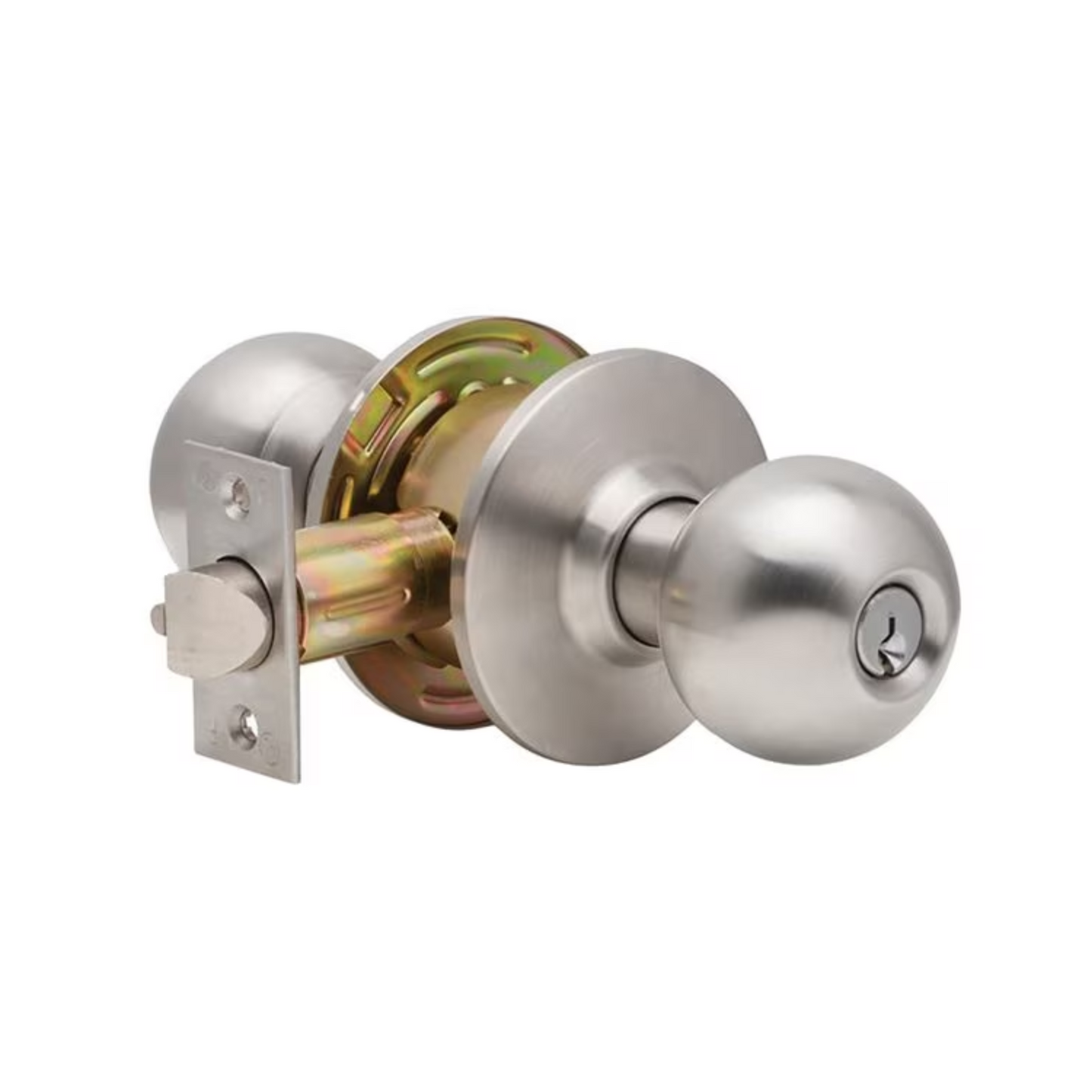 Grade 2 Entry/Office Cylindrical Lock, Non-Clutching, Ball Knob, 3" Rose Diameter, Conventional Cylinder, Satin Stainless Steel Finish, Non-Handed