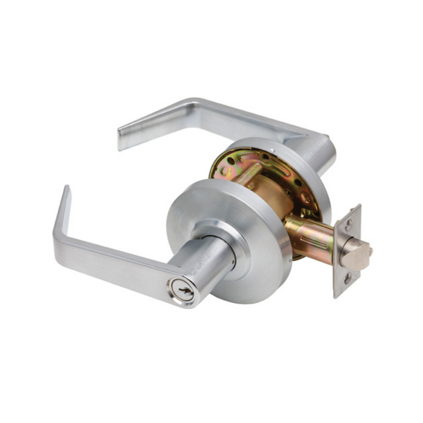 Grade 2 Entry/Office Cylindrical Lock, Non-Clutching, Regular Lever, 3" Rose Diameter, Conventional Cylinder, Satin Chrome Finish, Non-Handed